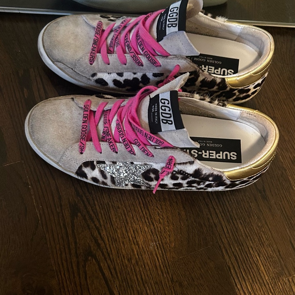 Golden Goose Animal Print Sneakers with Pink Accents